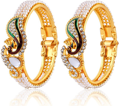 Live Evil Metal Cubic Zirconia Gold-plated Kada(Pack of 2)