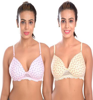 Embibo Women Full Coverage Lightly Padded Bra(Pink, Yellow)