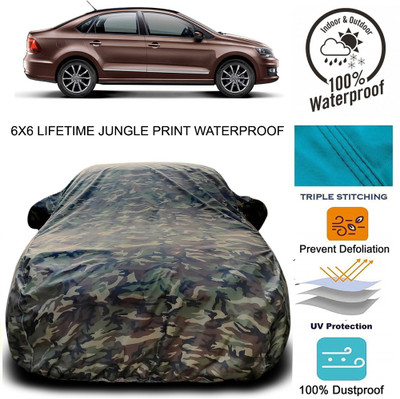 Gavya Car Cover For Volkswagen Vento (With Mirror Pockets)(Green)