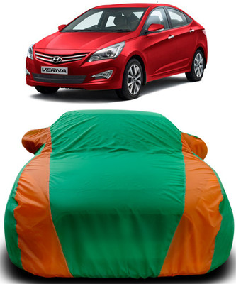 NUMBOR ONE Car Cover For Hyundai Fluidic Verna (With Mirror Pockets)(Green, Orange)