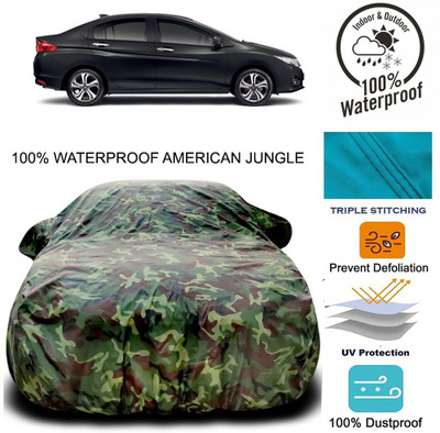 Gavya Car Cover For Honda City i-Vtec (With Mirror Pockets)(Brown, Green)