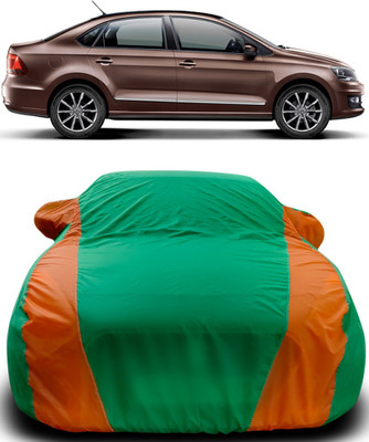 MoTRoX Car Cover For Volkswagen Vento (With Mirror Pockets)(Green, Orange)