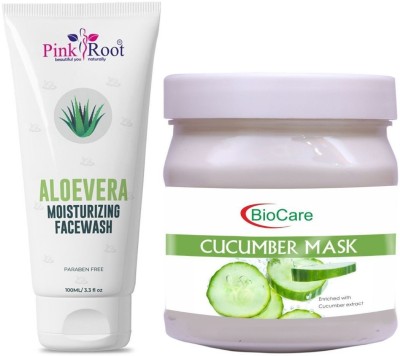 PINKROOT Aloevera Facewash with Biocare Cucumber Mask(2 Items in the set)