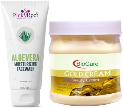 PINKROOT Aloevera Facewash with Gold Cream(2 Items in the set)