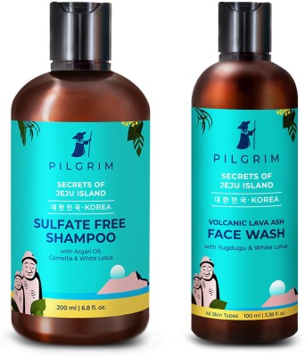 Pilgrim Mild Sulphate Free Shampoo (Argan Oil) For Dry Frizzy Hair, Men and Women, No Sulphate No Paraben, Korean Beauty Secrets (Shampoo & Face Wash)(2 Items in the set)