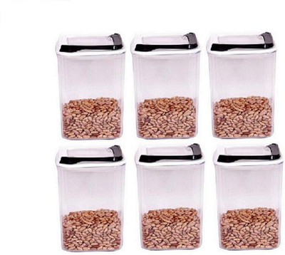 AKR Plastic Grocery Container  - 1.7 L(Pack of 6, Black, White)