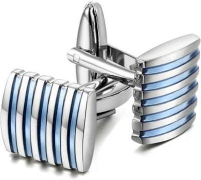 EXOTICA Fashions Brass Cufflink & Tie Pin Set(Silver, Blue)