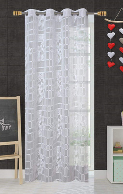 Galaxy Home Decor 153 cm (5 ft) Window Net Transparent Curtain Single Curtain(White, Floral)