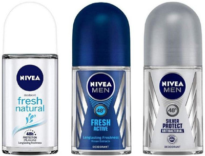 NIVEA Deodorant Roll-On Combo , Fresh Natural , Fresh Active , Silver Protect , 50 Ml Each Deodorant Roll-on  -  For Men & Women(150 ml, Pack of 3)