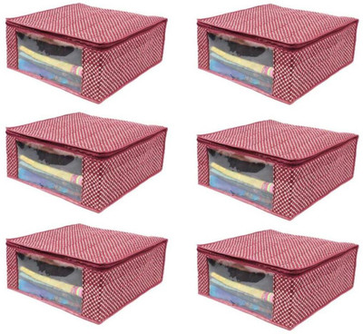 Tiarakrafts 6 Presents high quilted cotton saree cover storage bags for clothes big With primum quality fancy saree cover with zip combo offer low price & cloth organizer Set of 6 MAROON 6(Maroon, White)