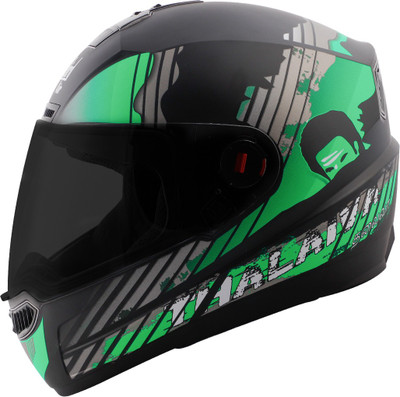 Steelbird SBA-1 Thalaiva Full Face ISI Certified Helmet Fitted Clear Visor and Extra Visor Motorbike Helmet(Matt Black Green with Smoke Visor)