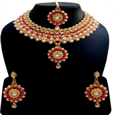 msy Alloy Gold-plated Red, White Jewellery Set(Pack of 1)
