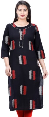 Jevi Prints Women Printed Straight Kurta(Red, Black)