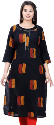 Jevi Prints Women Printed Straight Kurta(Gold, Black)