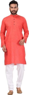 KGL Men Solid Straight Kurta(Orange)