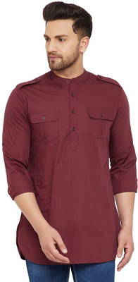 HYPERNATION Men Solid Straight Kurta(Maroon)