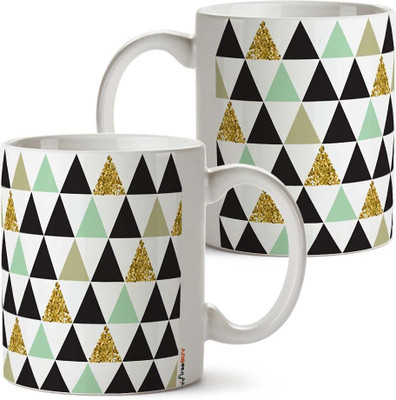 FirseBUY Abstract Geometric Triangle Pattern Printed 11Oz (Pack of 2) Ceramic Coffee Mug(325 ml, Pack of 2)