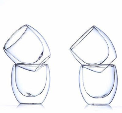 Baskety (Pack of 4) Double Wall Coffee Cups,Coffee Mug, 250ml Set of 4 i02 Glass Set Water/Juice Glass(250 ml, Glass, Clear)