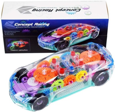 Zyka Online Services 360 degree bump & go rotating transparent concept racing car with 3d flashing led lights & music for kids- Multi colour(Multicolor)