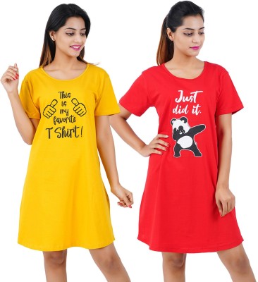 BEFLI Women Nightshirts(Yellow, Red)