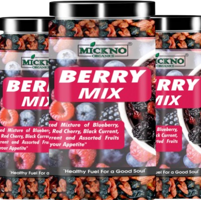 mickno organics 900 gm Berry Mix - Dried Blueberry , Cranberry , Black Currant , Red Cherry and Assorted Fruits Assorted Fruit Blueberry, Cranberries(3 x 300 g)