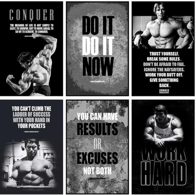 Motivational Wall Posters and Inspirational (Arnold Schwarzenegger )Quotes for Bodybuilding, sportsman, Sports, Office, Home, Study Room and gym, (Pack of 6) Paper Print(12 inch X 18 inch)