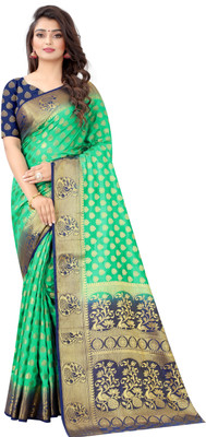 Perfect Wear Self Design Banarasi Cotton Silk Saree(Green)