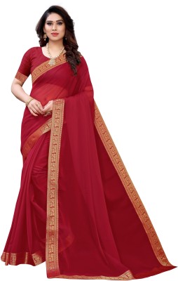 FABMORA Solid/Plain Bollywood Chiffon Saree(Maroon)