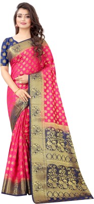 FINE WEAR Self Design Banarasi Cotton Silk Saree(Pink)