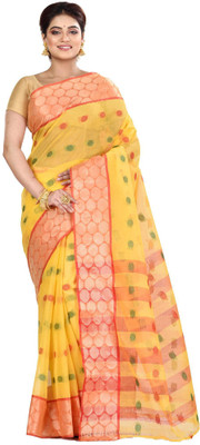 Ruuprekha Solid/Plain Tant Pure Cotton Saree(Multicolor)
