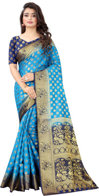 Perfect Wear Self Design Banarasi Cotton Silk Saree(Light Blue)