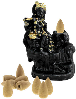 Poojan Samagri Krishna Smoke Backflow Fountain & 10 Scented Backflow Incense Cone Decorative Showpiece  -  10 cm(Polyresin, Yellow)