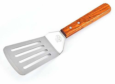 We3 Stainless Steel Metal Griddle Turner Slotted with Strong Wooden Handle Slotted Spatula(Pack of 1)