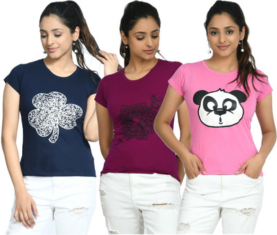 IndiWeaves Printed Women Round Neck Multicolor T-Shirt