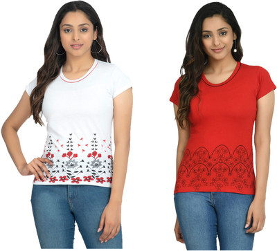 KAYU Printed Women Round Neck Multicolor T-Shirt