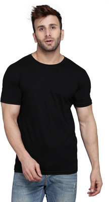 TEEFOX Solid Men Round Neck Black T-Shirt