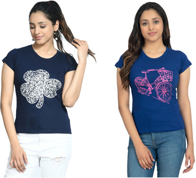 IndiWeaves Printed Women Round Neck Multicolor T-Shirt
