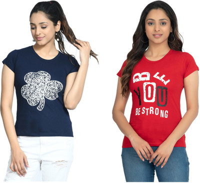 IndiWeaves Printed Women Round Neck Multicolor T-Shirt