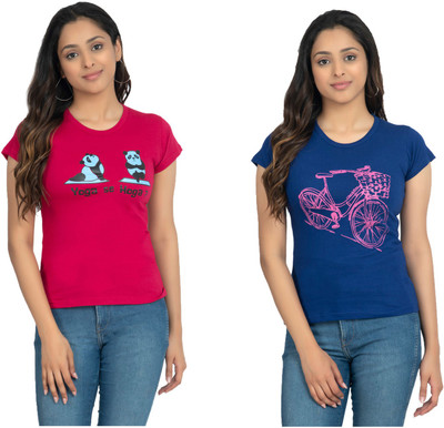 IndiWeaves Printed Women Round Neck Multicolor T-Shirt
