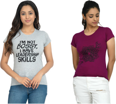 IndiWeaves Printed Women Round Neck Multicolor T-Shirt