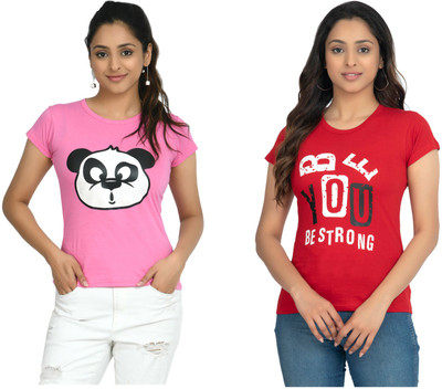 IndiWeaves Printed Women Round Neck Multicolor T-Shirt