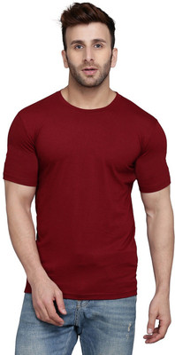 SLOWLORIS Solid Men Round Neck Maroon T-Shirt