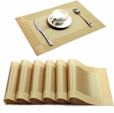 Baskety Rectangular Pack of 6 Table Placemat(Gold, PVC)