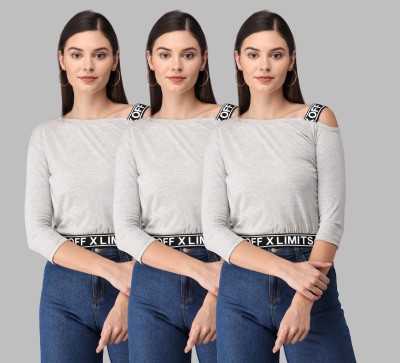 ANIXA Casual 3/4 Sleeve Printed Women Grey Top