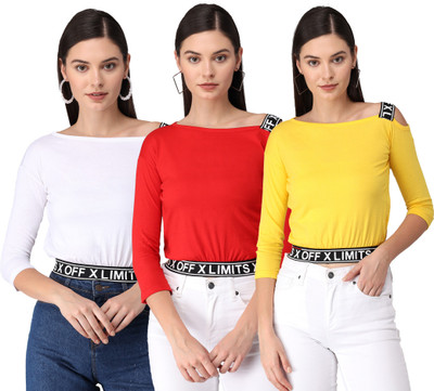 Fit N Fame Casual 3/4 Sleeve Solid Women Multicolor Top