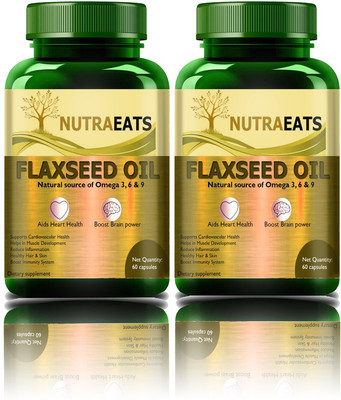 NutraEats Nutrition Flax Seed Oil Capsules, Omega 369 fatty acid (Pack Of 2)Pro(2 x 60 Capsules)