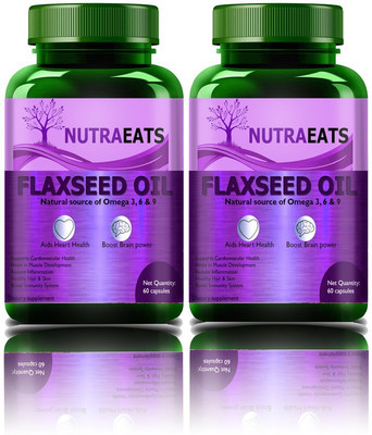 NutraEats Nutrition Flax Seed Oil Capsules, Omega 3 Capsules fatty acid (Pack Of 2)Ultra(2 x 60 No)