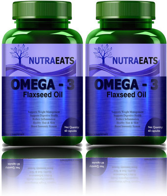 NutraEats Flaxseed Extract Capsules Omega 3 Flax Seed Oil Capsule (Pack Of 2)Pro(2 x 60 No)