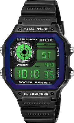 Benling BENLING SK-BL-1002 BLUE-BLK Digital Watch with Silicone Strap EL Light Display Multifunctional Sports Formal Casual Watch (Black Strap) Boys | Mens Watch Digital Watch - For Men