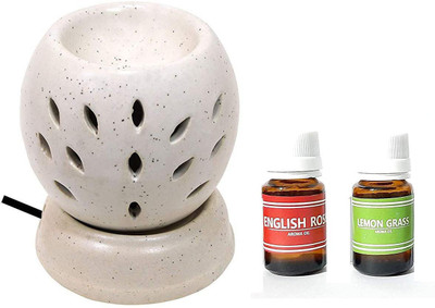 BHARTI TRADERS lemongrass, rose Aroma Oil, Diffuser Set Ceramic White Colour Pot shape Leaf Design Electric Aroma Diffuser with Fragrance Oil of 20 ml Air Fragrance Diffuser (2 x 5 ml)(3 x 6.67 ml) BHARTI TRADERS lemongrass, rose Aroma Oil, Diffuser Set Ceramic White Colour Pot shape Leaf Design Electric Aroma Diffuser with Fragrance Oil of 20 ml Air Fragrance Diffuser (2 x 5 ml)(3 x 6.67 ml)